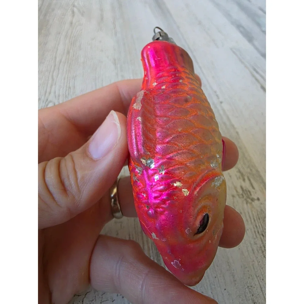 Antique AS IS fish Mercury pink glass ornament Xmas tree Fisher nautical